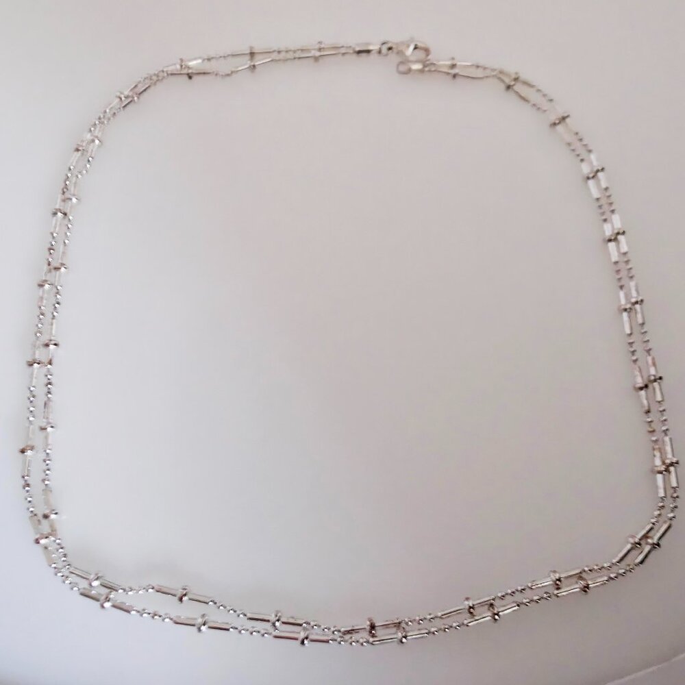 Sterling Silver Mini Bar Ball Link 2-Tier Necklace - Picture 8 of 12